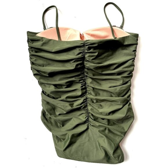J.Crew Olive Green Ruched On Piece Swimsuit 14 - Picture 5 of 13